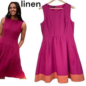 Lafayette 148 Fuchsia Pink Fit And Flare Linen Dress Large